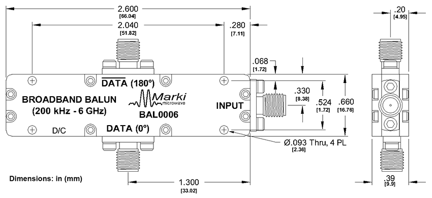 Mechanical Drawing - Marki Microwave BAL-0006 200kHz to 6GHz Broadband Balun
